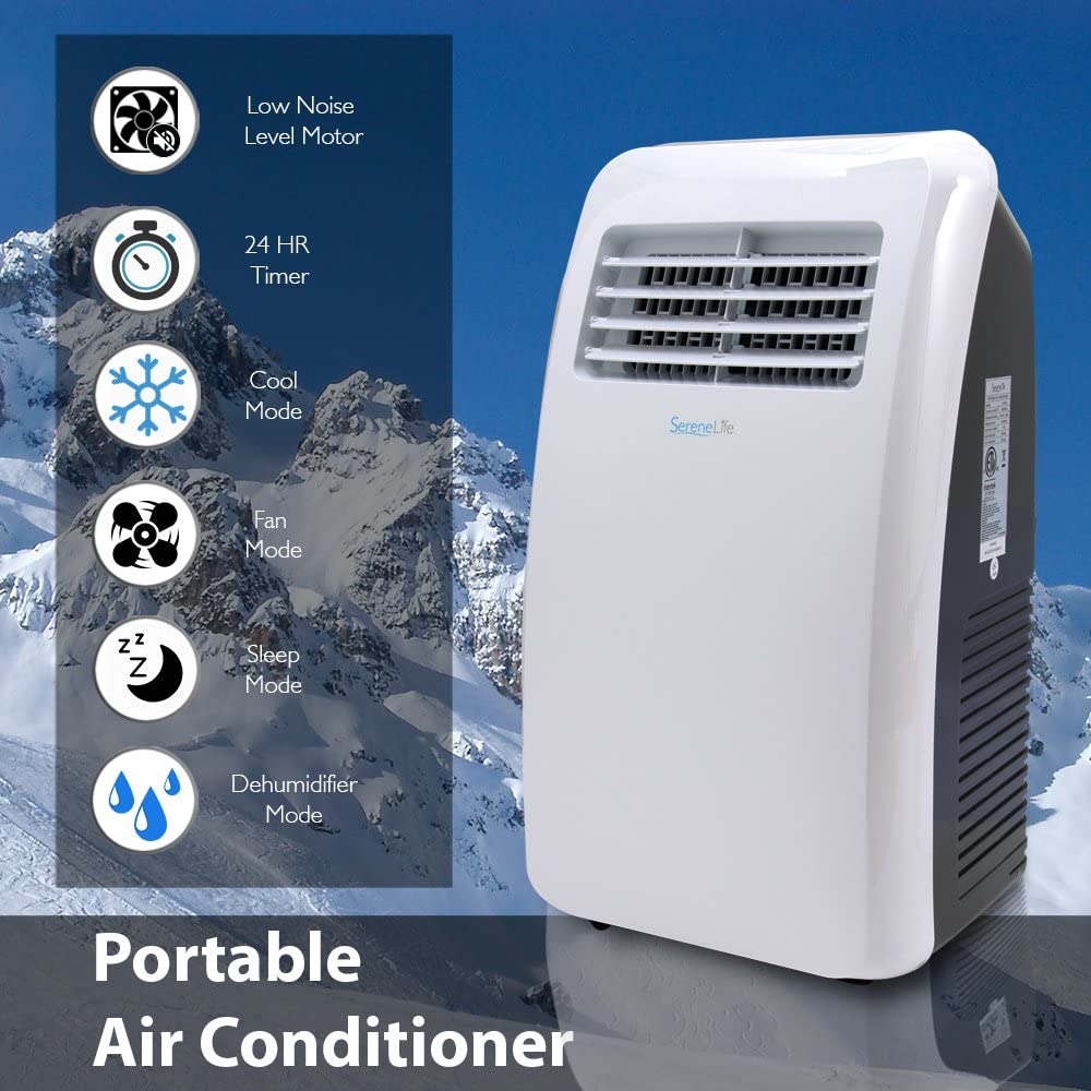 SereneLife SLPAC8 Portable Air Conditioner Compact Home AC Cooling Unit with Built-in Dehumidifier & Fan Modes, Quiet Operation, Includes Window Mount Kit, 8,000 BTU, White