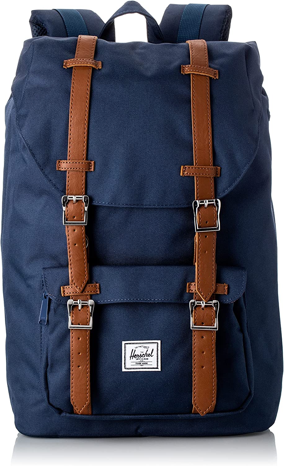 Herschel Little America Laptop Backpack, Navy/Tan Synthetic Leather, Mid-Volume 17.0L