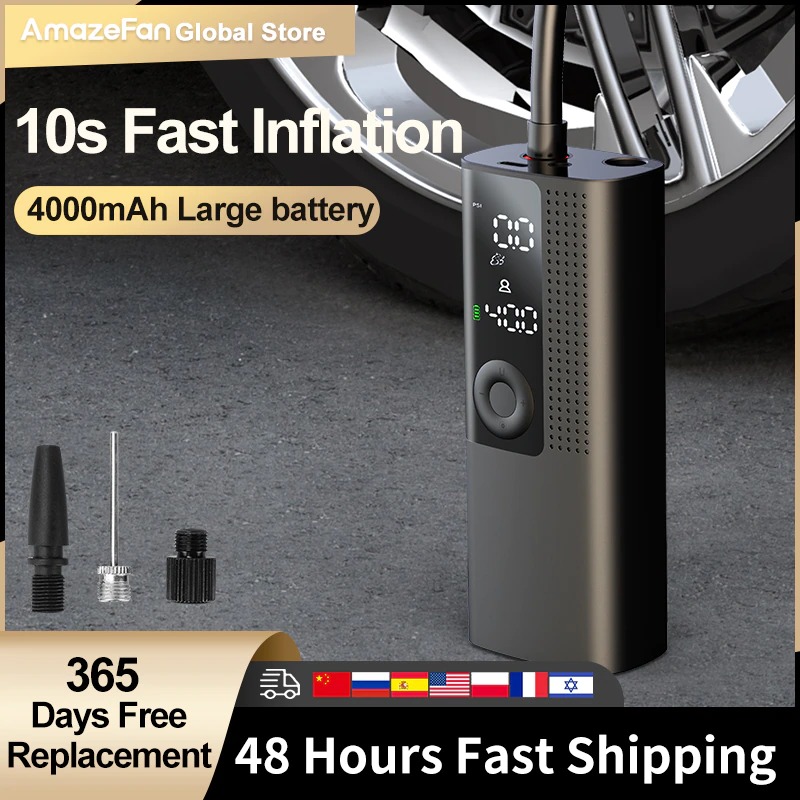 Car Electrical Air Pump 10S Fast Inflation 4000mAh Portable Wireless Tire Inflator 150PSI Air Compressor Motorcycle Bicycle ball
