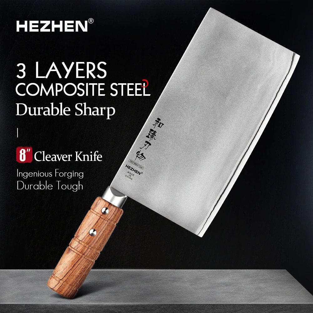 HEZHEN 7 or 8 Inches Slicing Knife 3 Layers Composite Stainless Steel High Quality Professional Kitchen Chef Cook Slice Knife