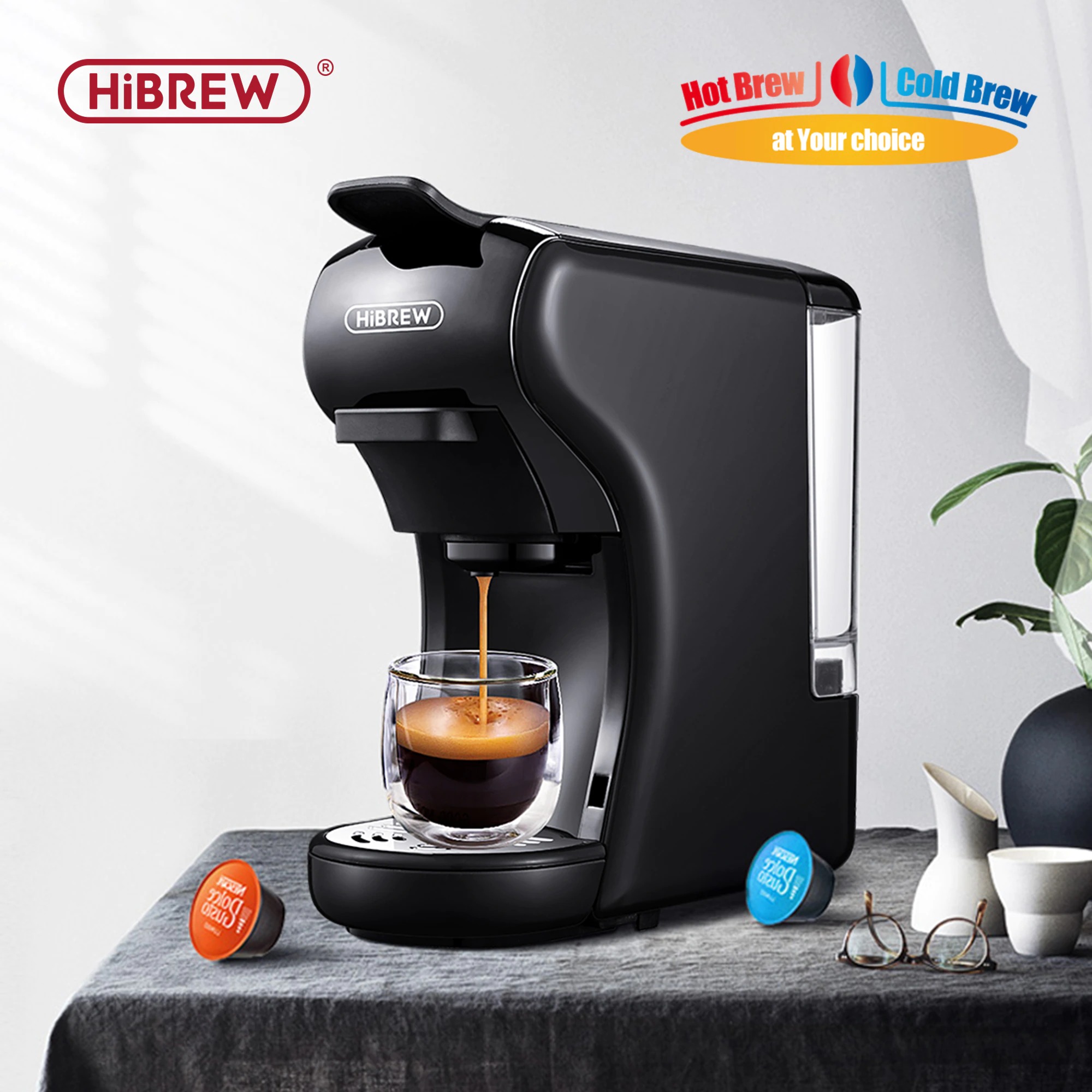 HiBREW Coffee Machine 19 Bar 3in1&4in1 Multiple Capsule Espresso Cafeteria , Pod Coffee Maker Dolce Milk&Nexpresso &Powder H1