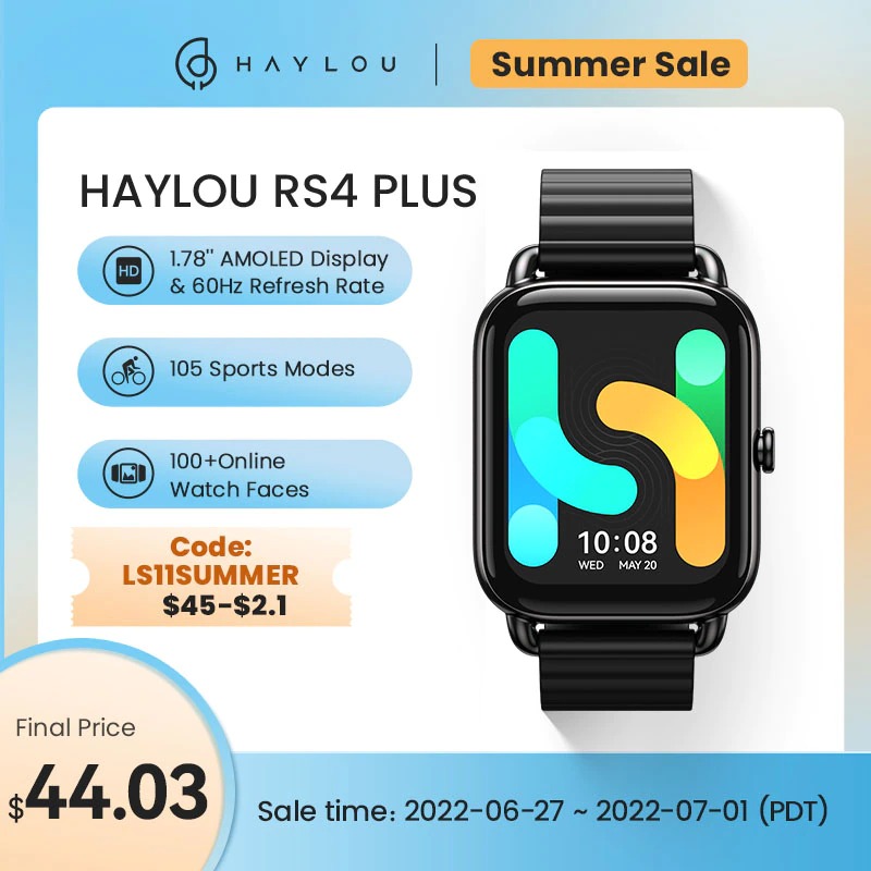 HAYLOU RS4 Plus Smartwatch 1.78” AMOLED Display 105 Modes 10-day Battery Life Smart Watch for Men Women