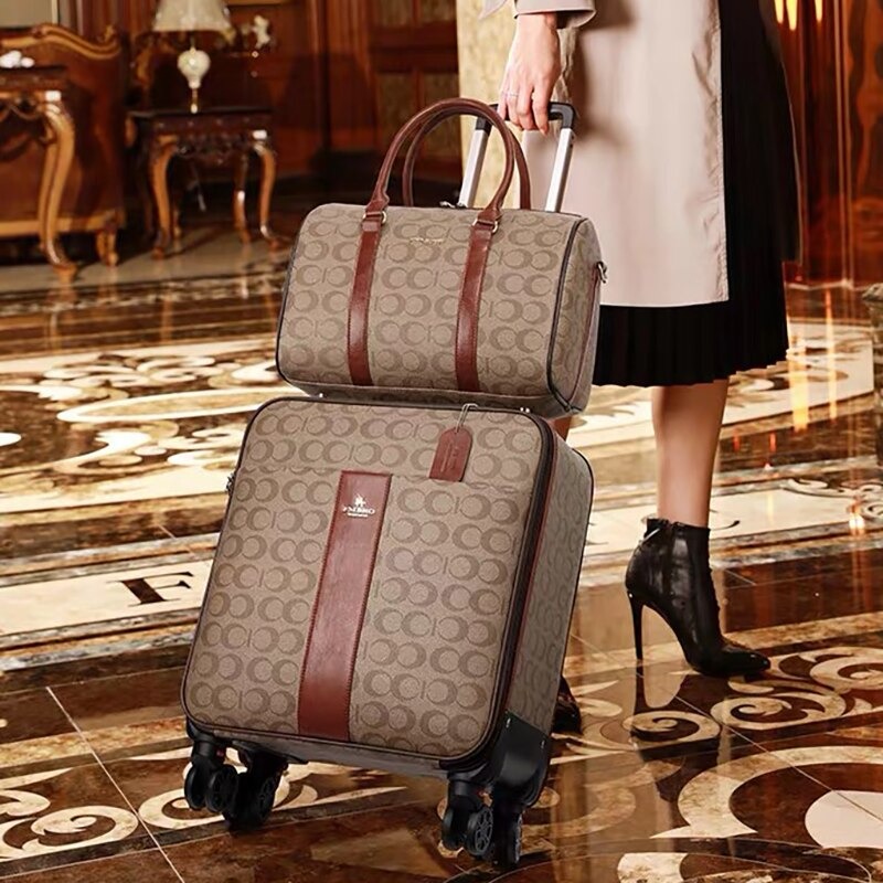 New pu leather luggage sets Women fashion rolling suitcase with handbag Men luxury trolley luggage travel bag carry-ons