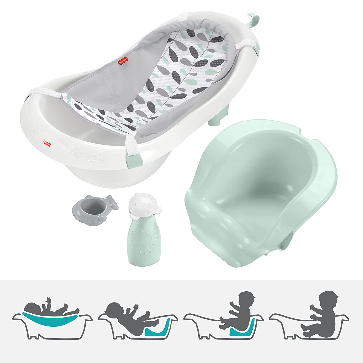 Fisher-Price 4-In-1 Sling ‘N Seat Tub – Climbing Leaves, Convertible Baby to Toddler Bath Tub with Support and Seat