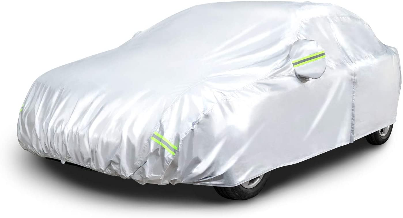 Amazon Basics Silver Weatherproof Car Cover – 150D Oxford, Sedans up to 200″