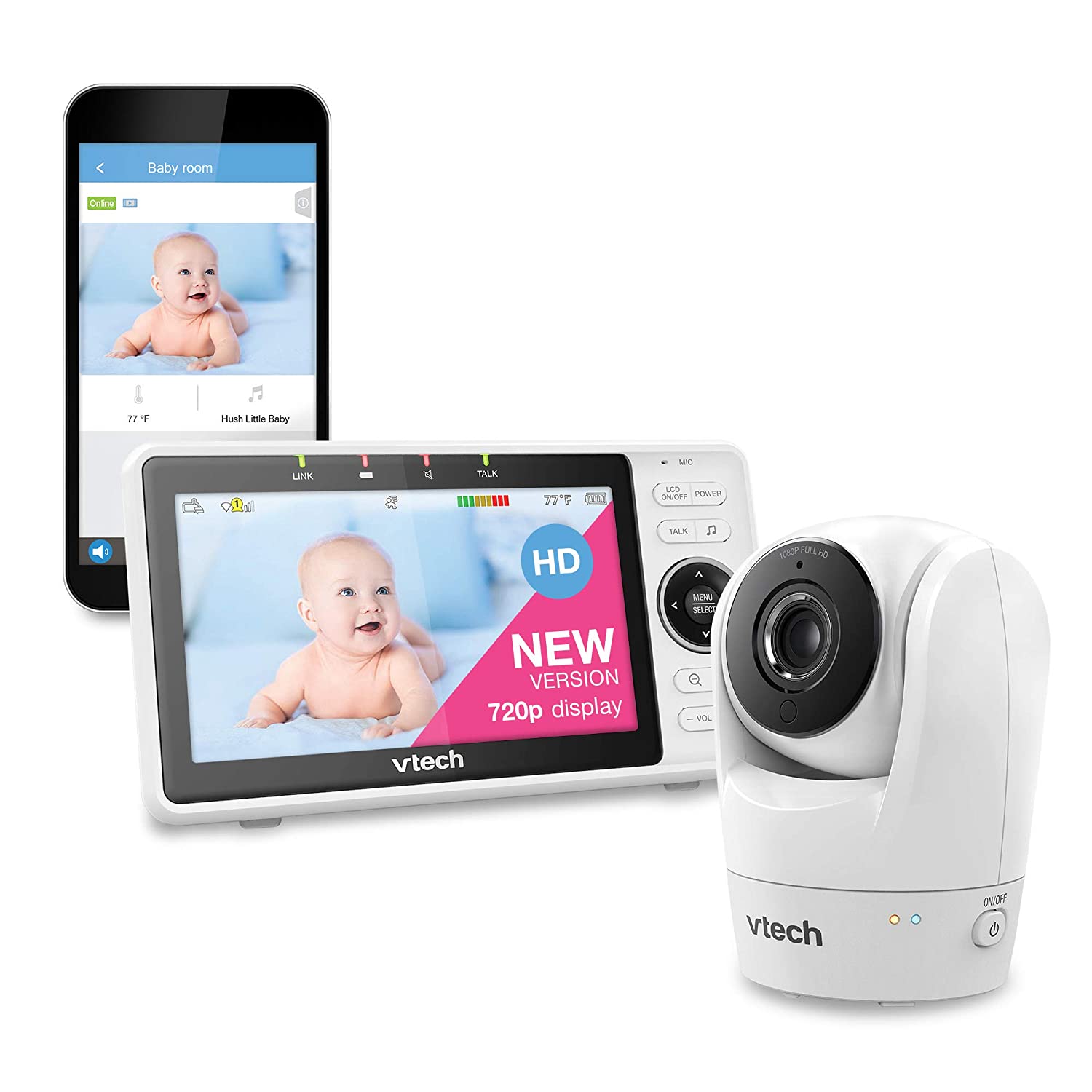 VTech Upgraded Smart Wi-Fi Baby Monitor VM901, 5-inch 720p Display, 1080p Camera,