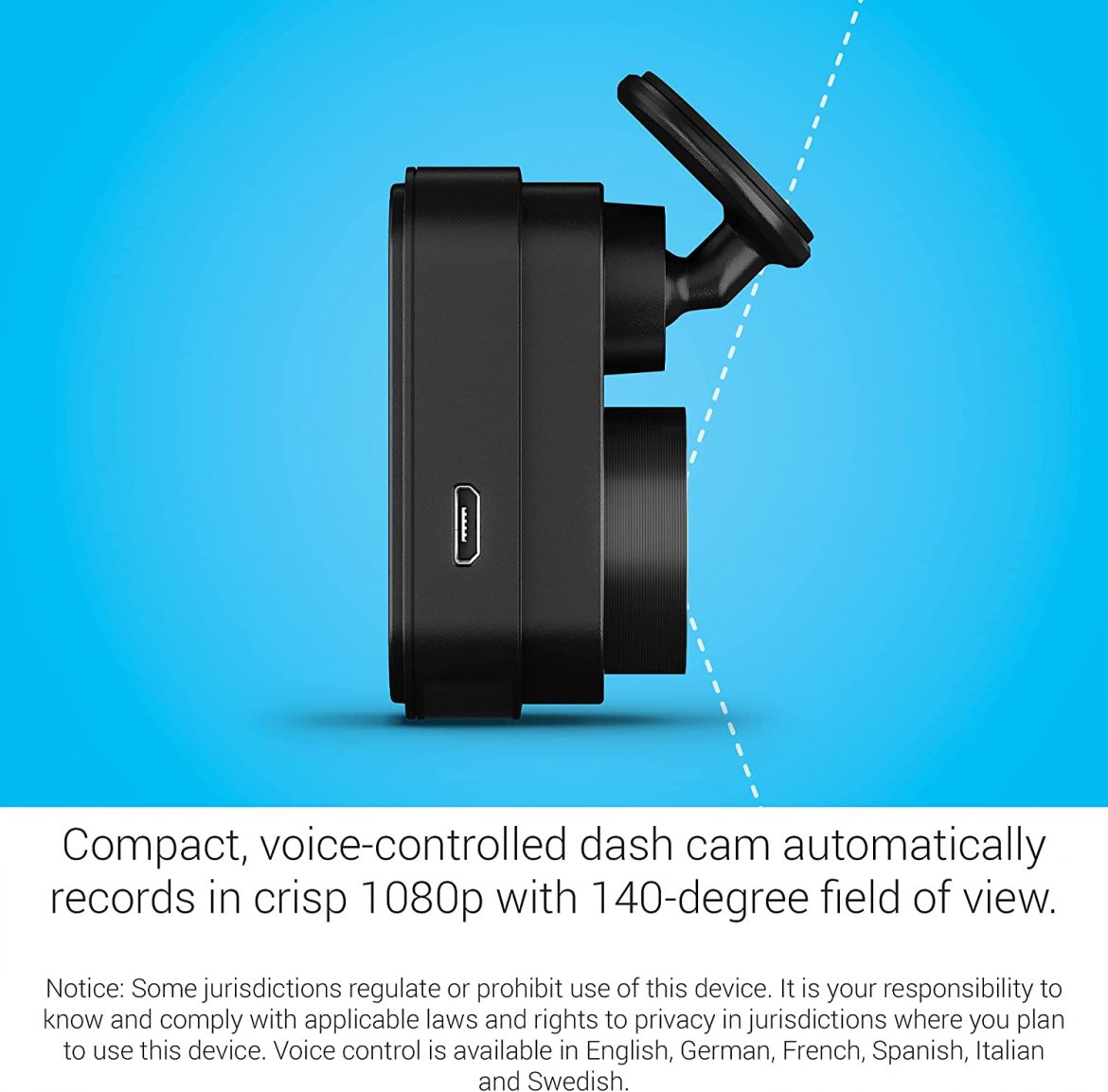 Garmin Dash Cam Mini 2, Tiny Size, 1080p and 140-degree FOV, Monitor Your Vehicle While Away w/ New Connected Features, Voice Control